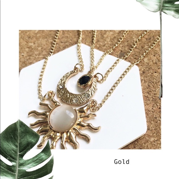 Layer Necklace Gold Silver Rose Gold Tone Moon Sun - Picture 5 of 7